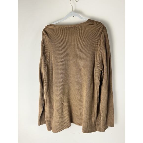 J Jill Women Sweater 2X Red Tunic Rib Knit Long Sleeve V Neck Pullover Brown Tan - Picture 9 of 15